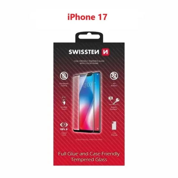 Swissten FULL GLUE COLOR FRAME CASE FRIENDLY sklo pre Apple iPhone 17 čierna (54501881)