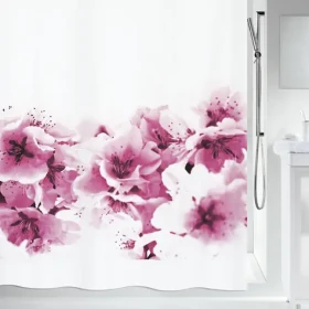 SPIRELLA Sprchový záves AMANDA biely / motív kvetín / 180 x 200 cm / polyester