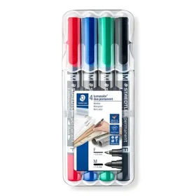Staedtler Lumocolor duo / Popisovač permanentný / sada 4 ks / 2 hroty 0,6 a 1,0 mm / vodeodolný (348 WP4)