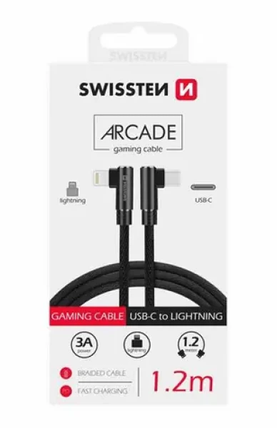 SWISSTEN ARCADE Textilný dátový kábel USB-C - LIGHTNING 1.2m čierna (71529900)