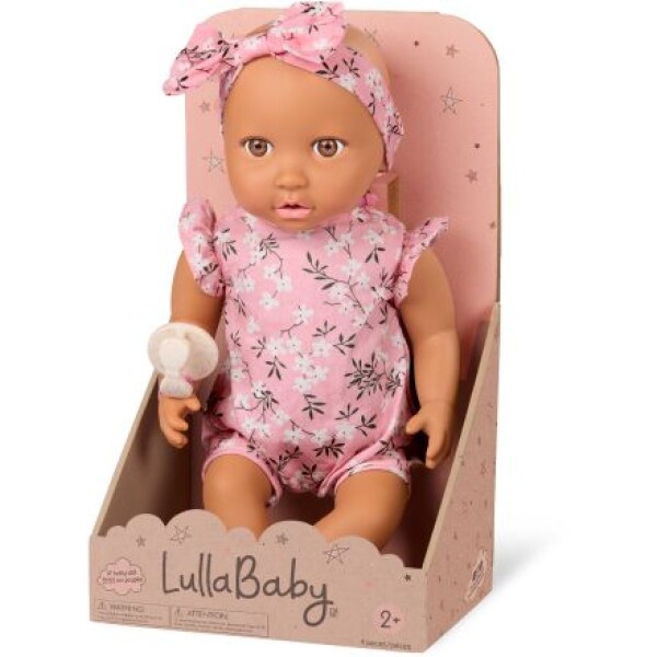 LullaBaby Bábika 35 cm v overale s čelenkou Floral Pink