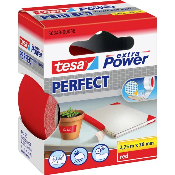 Tesa PERFECT 56343-00038-03 páska so skleným vláknom tesa® Extra Power červená (d x š) 2.75 m x 38 mm 1 ks; 56343-00038-03
