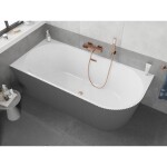 MEXEN/S - Silo voľne stojaca rohová vaňa ľavá reliéf 150 x 75, biela/sivá, sifón a prepad meď kartáčovaná 52891507562L-65