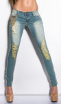 Sexy KouCla skinny-jeans with chains denimblue