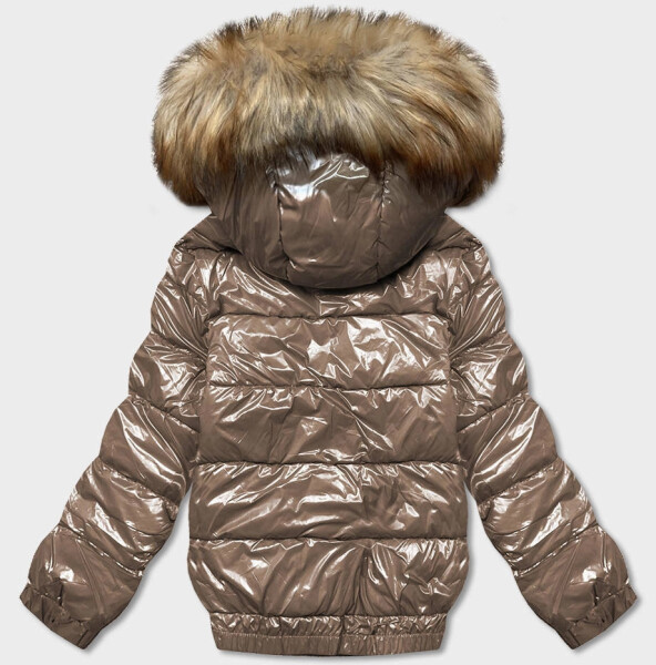 Svetlohnedá lakovaná dámska bunda (B8039-12) odstíny hnědé XXL (44)