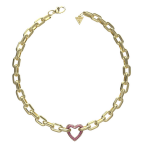 Guess Výrazný pozlátený náhrdelník s ružovými kryštálmi Beloved JUBN05004JWYGPKT/U