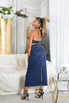 Sexy Highwaist Maxi Denim Skirt with Slit denimblue