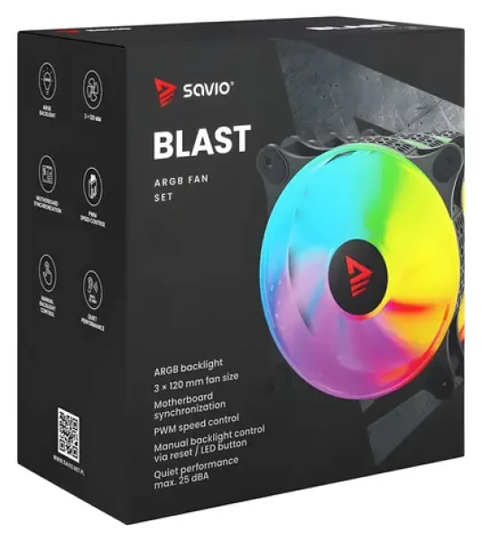 BLAST 120mm ARGB / Ventilátor / 120 mm / ARGB podsvietenie / 3-pin 5V + 4-pin 12V (SAVGBLAST)