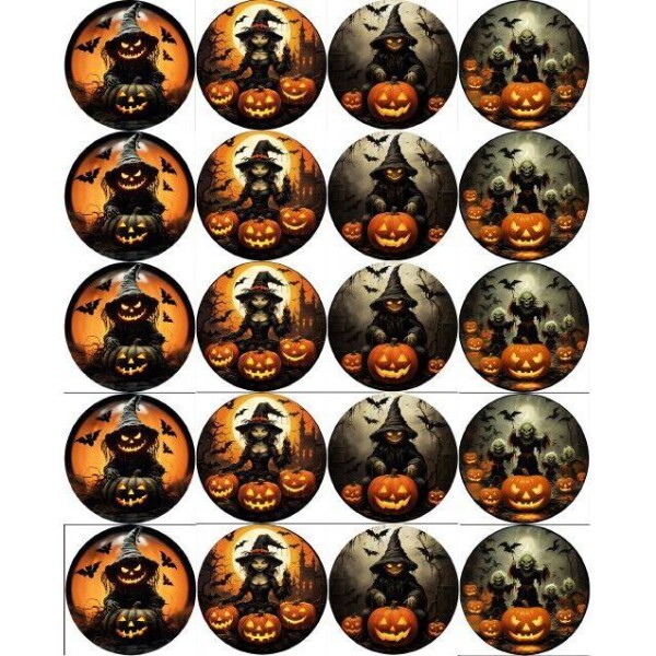 Jedlý papier na vystrihnutie na muffiny Halloween čarodejnice mix 5 cm - PICTURE - PICTURE