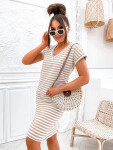 Béžovo-biele letné dámske bavlnené pruhované šaty (762) odstíny béžové L (40)