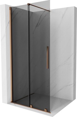 MEXEN/S - Velar Sprchová zástena posuvná Walk-in 85 x 200, grafit 8 mm, ružové zlato 871-085-000-43-60
