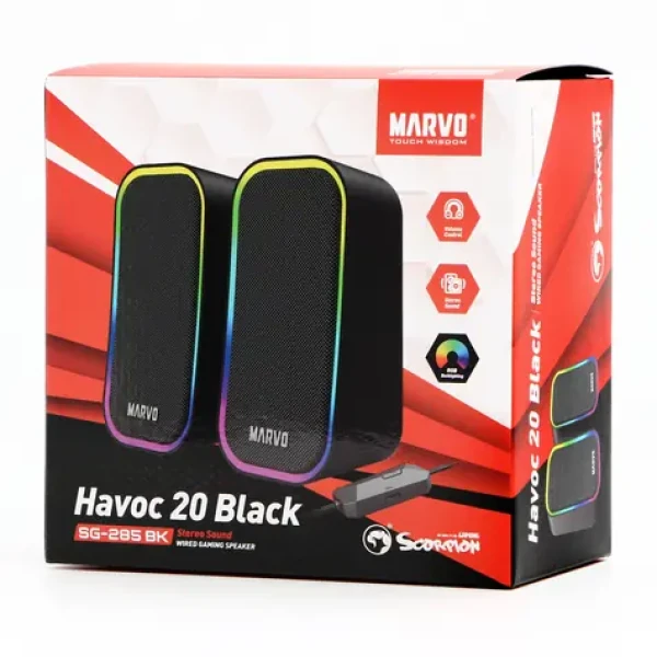 Marvo Havoc 20 čierna / Reproduktory / 2.0 / 6W / RGB podsvietenie / 3.5mm + USB napájanie (SG-285 BK)