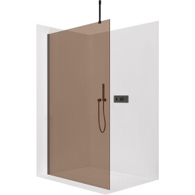 CERANO - Sprchová zástena Walk-in Onyx Top Cube Ľ/P - 8 mm - hranatá vzpera - čierna matná, bronzové sklo - 100x200 CER-689152