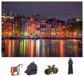 Wooden City Drevené puzzle Nočný Amsterdam 2v1