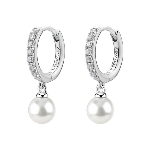 Brosway Strieborné kruhové náušnice so zirkónmi a perlou Infinite White Fancy FIW144