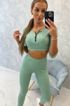 Žebrovaný crop top set tmavě mátový UNI