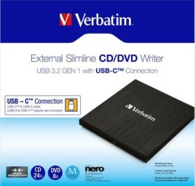 Verbatim externá mechanika DVD-RW Rewriter čierna / USB-C (43886)