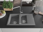 MEXEN/S MEXEN/S - Gaspar granitový drez 1.5 s odkvapkávačom vrátane batérie Flora, šedá 6507-71-670401-00