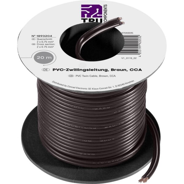 TRU COMPONENTS 1570890 opletenie / lanko 2 x 0.75 mm² čierna 20 m; 1570890