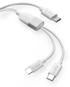SBS Rozdeľovací kábel 3x USB-C biela / Kábel / 60 W / 1,5 m (TECABLETCC2IN1)