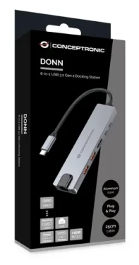 Conceptronic DONN29G / USB-C dokovacia stanica / 6v1 / 2x USB-A 3.2 / 2x USB-C / HDMI / Gigabit Ethernet (110524107101)