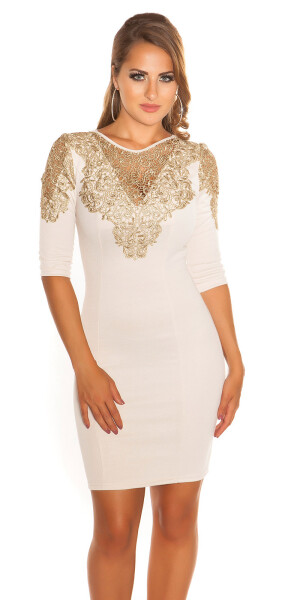 Sexy KouCla dress with Golden lace BEIGE