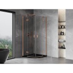 MEXEN/S - Mist sprchovací kút štvrťkruh, krídlové 70 x 70, transparent, meď kartáčovaná 8A33-070-070-65-00