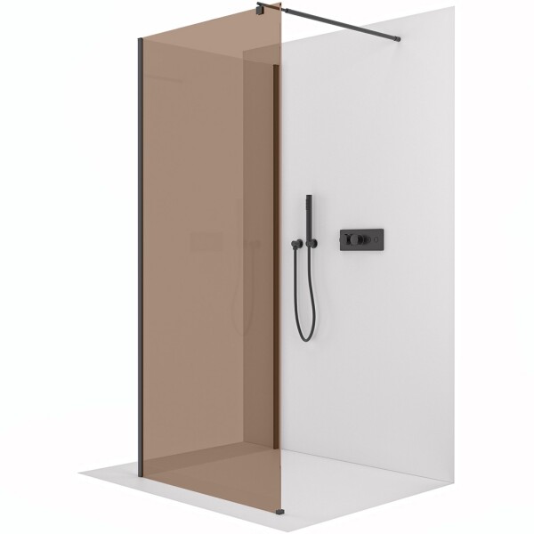 CERANO - Sprchová zástena Walk-in Onyx Corner Round Ľ/P - 8 mm - okrúhla vzpera - čierna matná, bronzové sklo - 80x70x200 CER-688720