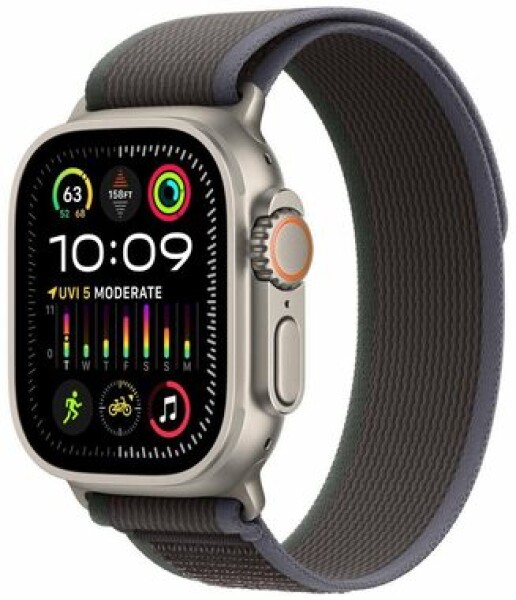 Apple Watch Ultra 2 GPS+Cellular 49mm Titanové telo - Modro-čierny remienok Trailový ťah (M/L) / 145-220 mm (MRF63F)