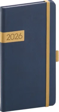 NOTIQUE Vreckový diár Twill 2026 modro-zlatý / 9 x 15.5 cm (PGD-KAPTW-6016)