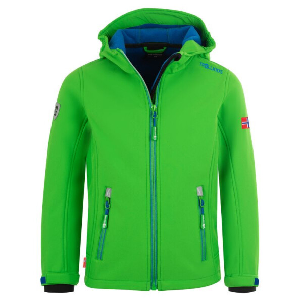 Detská softshellová bunda TrollKids Trollfjord Jacket bright green/med blue vetruodolná zelená (161-304) 98