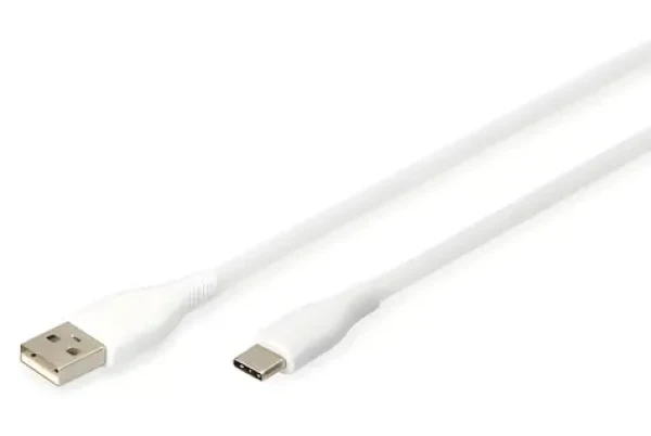 Digitus biela / USB kábel / USB-C (M) - USB-A (M) / silikónový / 1 m / PD 60W (AK-300340-010-W)
