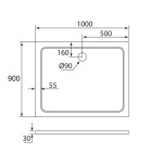 H K - THOR Sprchová vanička z liateho mramoru, obdĺžnik, 100x90x3 cm SE-THOR-10090