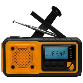 Núdzové rádio s kľukou, solárom a powerbankou / Rádio / AM/FM/SW / IPX3 / LED svietidlo / powerbanka 4000 mAh (376)