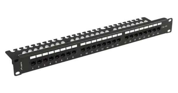 Lanberg Patch panel 24 portov CAT.6A s policou čierny / Patch panel / 1U / 19 "/ RJ-45 / UTP (PPUA-1124-B)