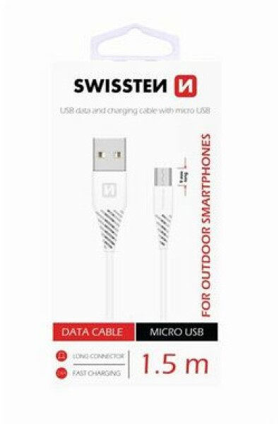 SWISSTEN dátový kábel USB - microUSB 1.5m biela / 9 mm (71504302)