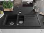 MEXEN/S MEXEN/S - Andres granitový drez s odkvapkávačom vrátane batérie Flora, čierna 6515-77-670401-07