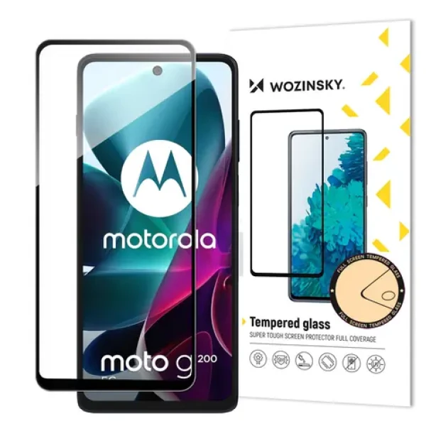 Wozinsky Full Glue tvrdené sklo pre Motorola Moto G200 5G čierny rám / Ochranné sklo / 9H / Celoplošné lepenie
