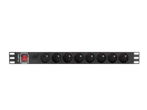 Lanberg PDU do racku čierna / Zásuvková lišta do racku / 1U / 19" / 8x zásuvka typu E (FR) / 16 A / 2 m (PDU-08E-0200-BK)