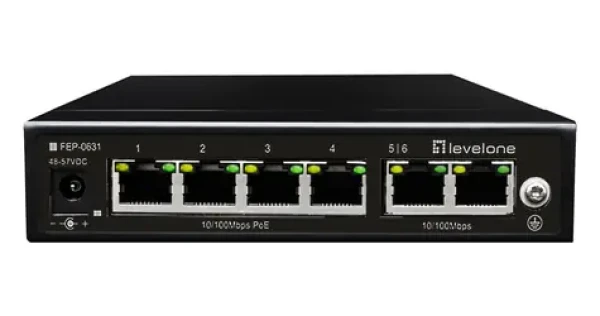 LevelOne FEP-0631 / Switch / 4X FE PoE + / 2x FE / 60 W PoE / kovové prevedenie (FEP-0631)