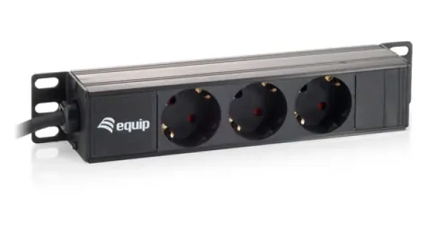 Equip 10" napájací panel 3x Schuko čierna / Napájací panel / 1U / 16 A / kábel 1,5 m (333299)