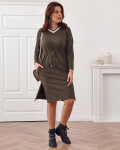 Šaty Plus Size se zavazováním khaki pase