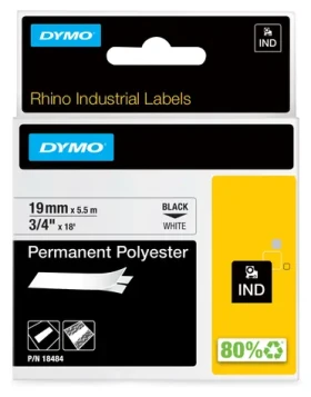 Dymo originálna páska do tlačiarne štítkov 19mm x 5.5m / čierna tlač / biely podklad / RHINO / polyester (18484)