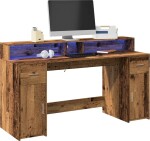 VidaXL Biurko z podświetleniem LED, stare drevo, 160x55x91 cm