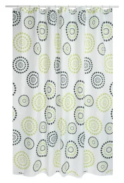 MSV Sprchový záves DOTS bielo-zelený / Motív kruhov / 180 x 200 cm / Polyester / S krúžkami