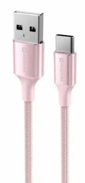 Swissten TEXTILE II dátový kábel USB - USB-C 1.5m ružová (71521311)