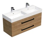Kúpeľňová skrinka s čiernou úchytkou a umývadlom SAT Cube Way 120x53x46 cm dub Hickory mat CUBE46C1202DHSAT CUBE46C1202DHSAT