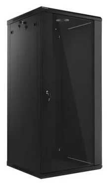 Lanberg WF01 čierna / Nástenný rozvádzač / 19" / 27U / 600x600 mm / sklenené dvere / nosnosť 60 kg (WF01-6627-10B)