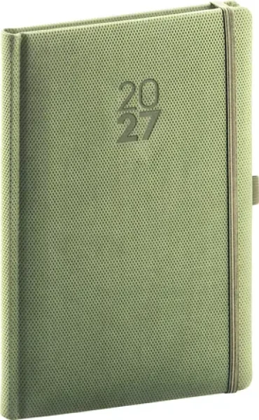 NOTIQUE Týždenný diár Diamante 2027 olivový / 15 × 21 cm