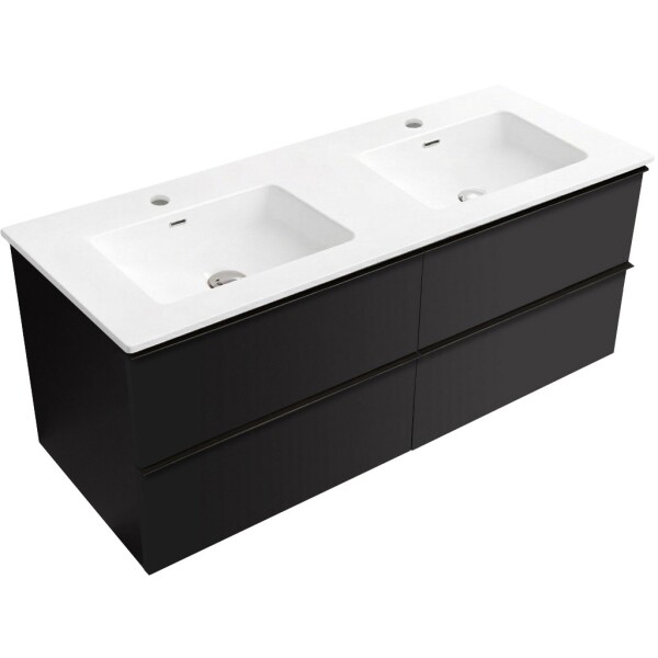 CERANO - Kúpeľňová skrinka Velora - čierna matná, úchytka čierna + keramické umývadlo Novo - biela lesklá - 121x54,5x46,5 CER-979888